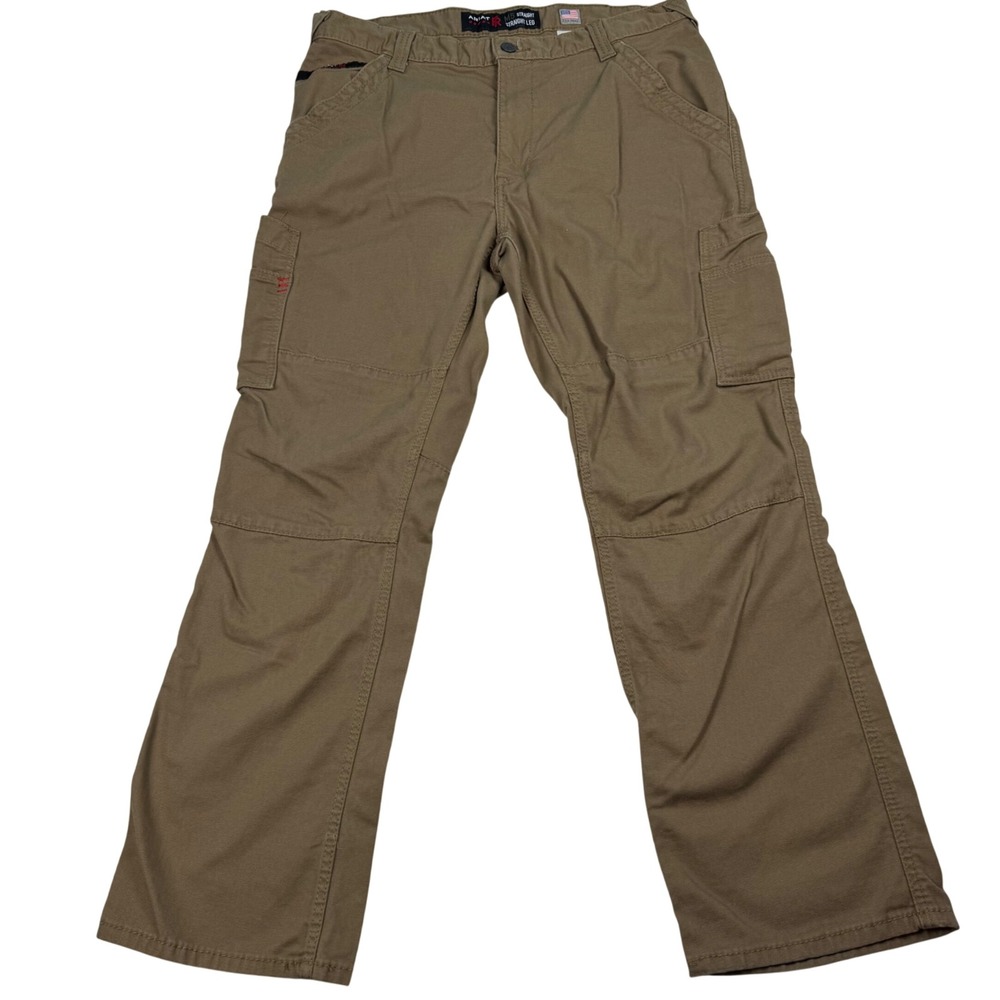 Ariat FR M5 Straight Leg Double Knee Cargo Pants 36x32 Khaki Flame Resistant CAT